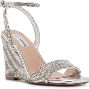 NWOT Steve Madden Sophey Metallic Rhinestone Wedge Sandals 8M